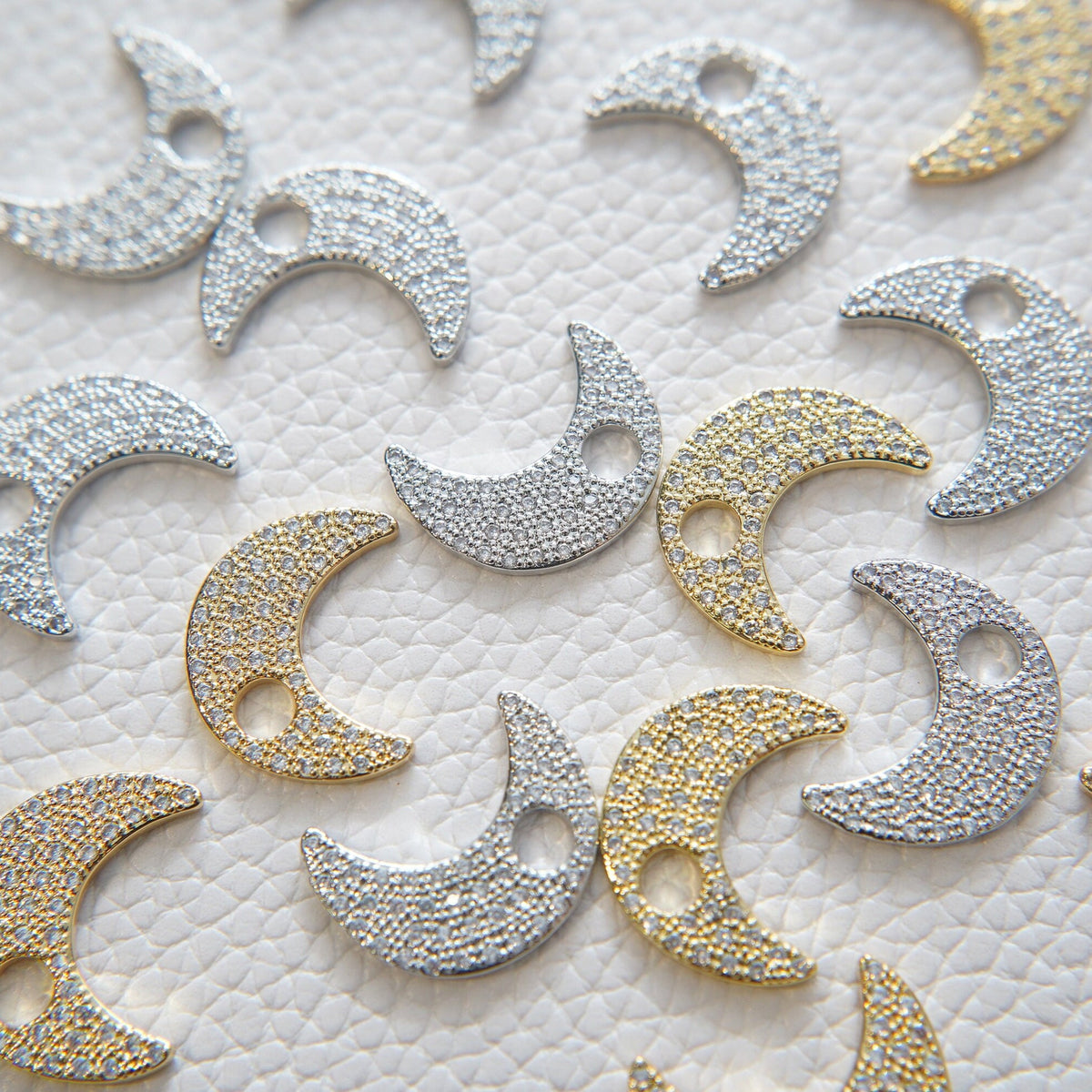 Gold Moon Charms,18K Gold Filled CZ Moon Pendant,Celestial Charm Bracelet Necklace for DIY Jewelry Making Supply