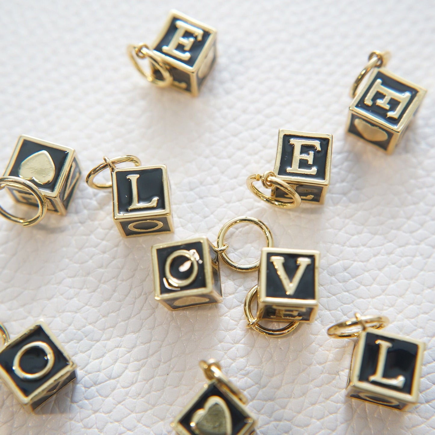 Gold Cube Love Charms,18K Gold Filled enamel Pendant,Love Charm Bracelet Necklace for DIY Jewelry Making Supply