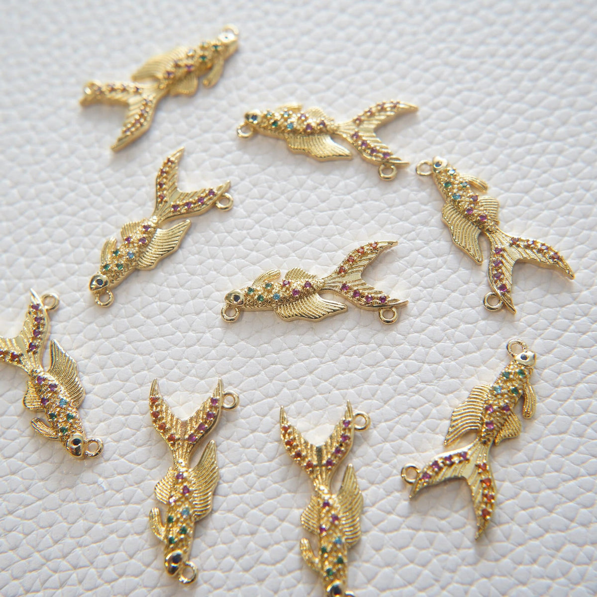 Gold Fish Charms,18K Gold Filled CZ fish Pendant,fish Charm Bracelet Necklace for DIY Jewelry Making Supply