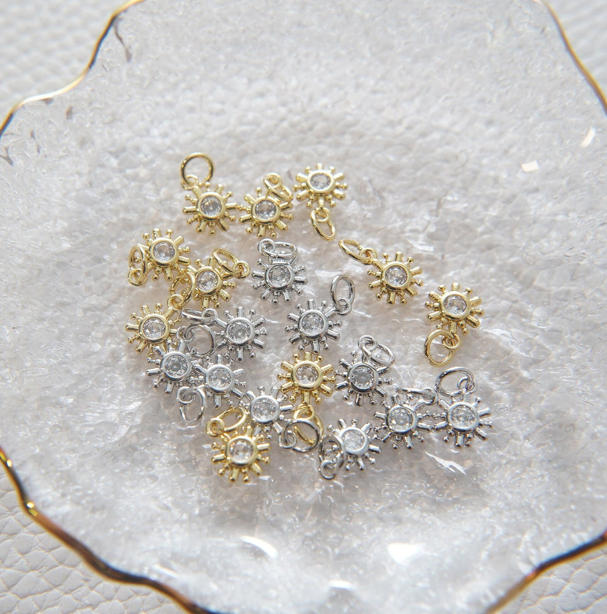 Gold Sun Charms,18K Gold Filled Round Coin Pendant,Celestial Charm Bracelet Necklace for DIY Jewelry Making Supply