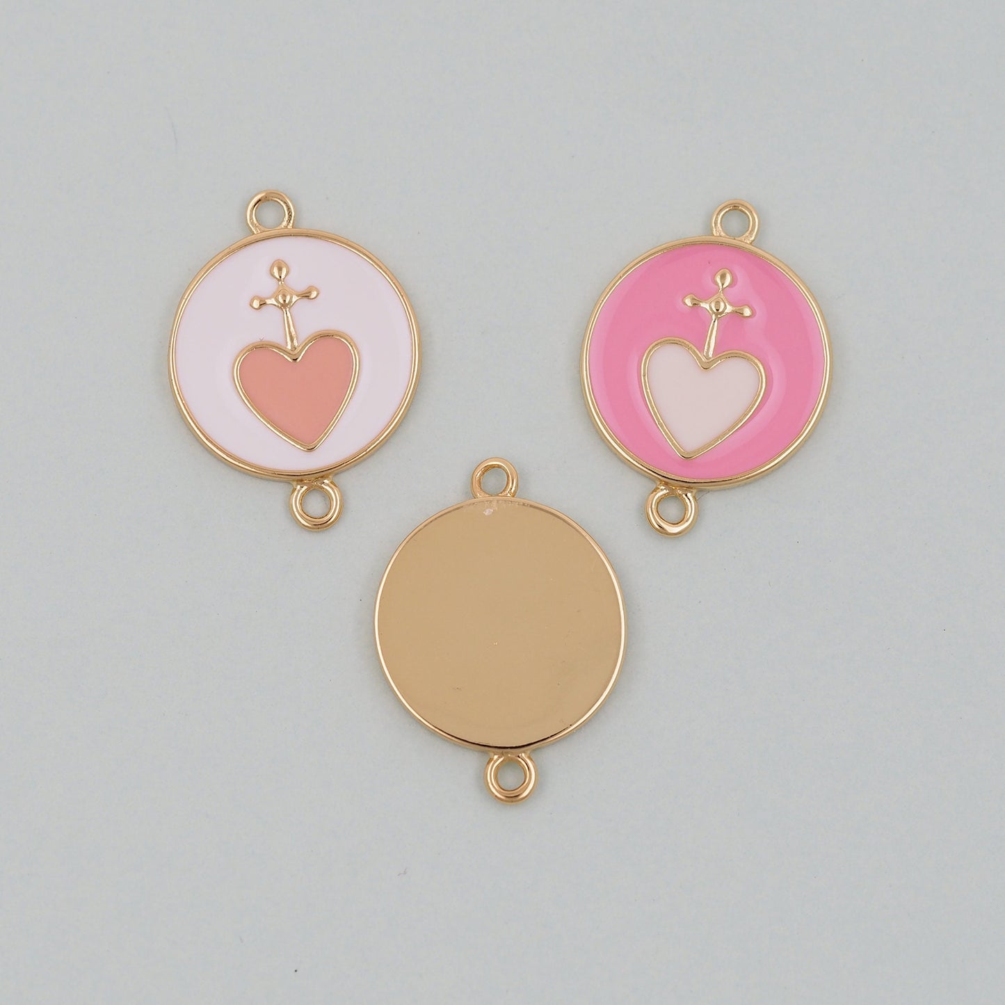 Gold Heart Connector Charms,18K Gold Filled Cross Heart Pendant,Enamel Heart Charm Bracelet Necklace for DIY Jewelry Making Supply
