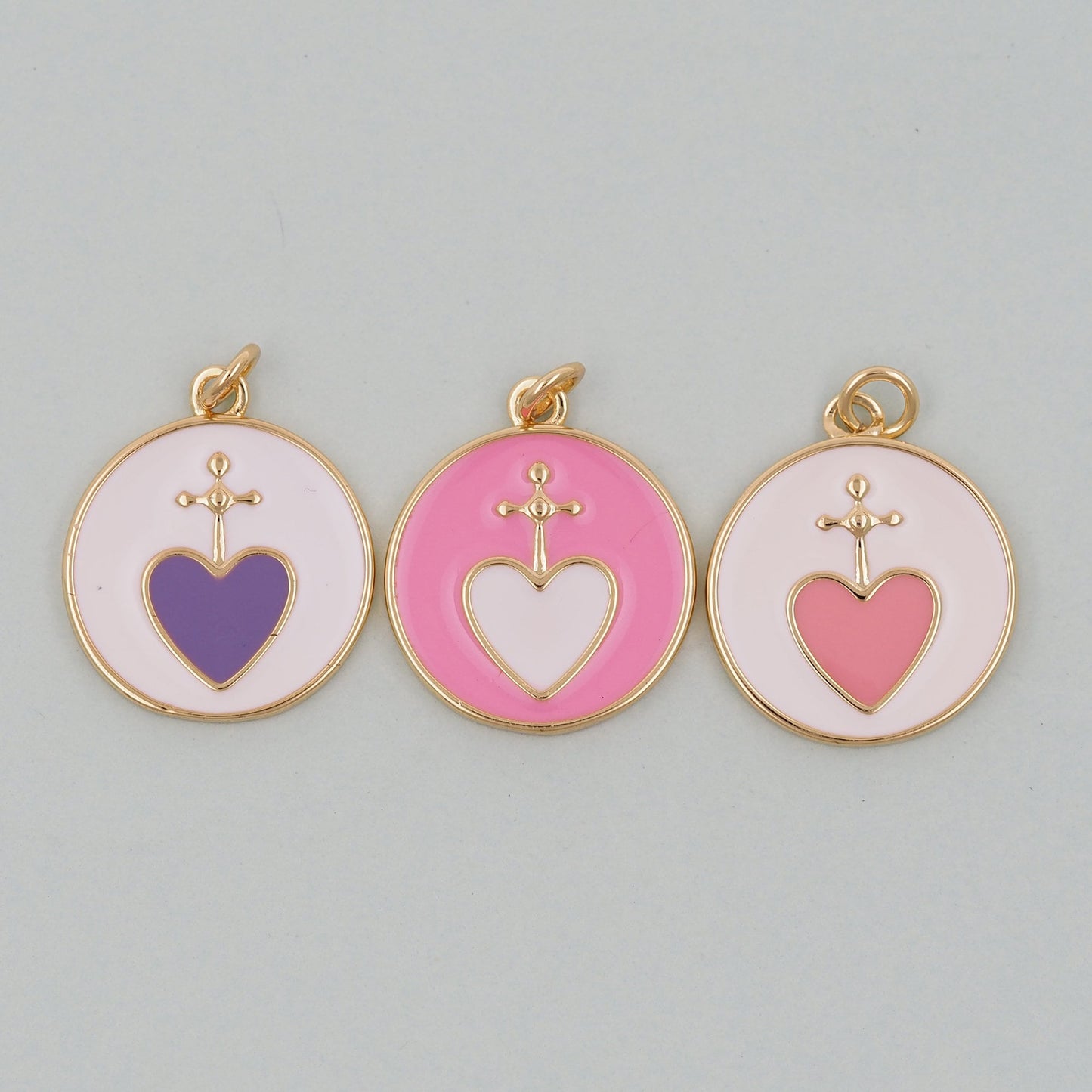 Gold Heart Charms,18K Gold Filled Cross Heart Pendant,Enamel Heart Charm Bracelet Necklace for DIY Jewelry Making Supply