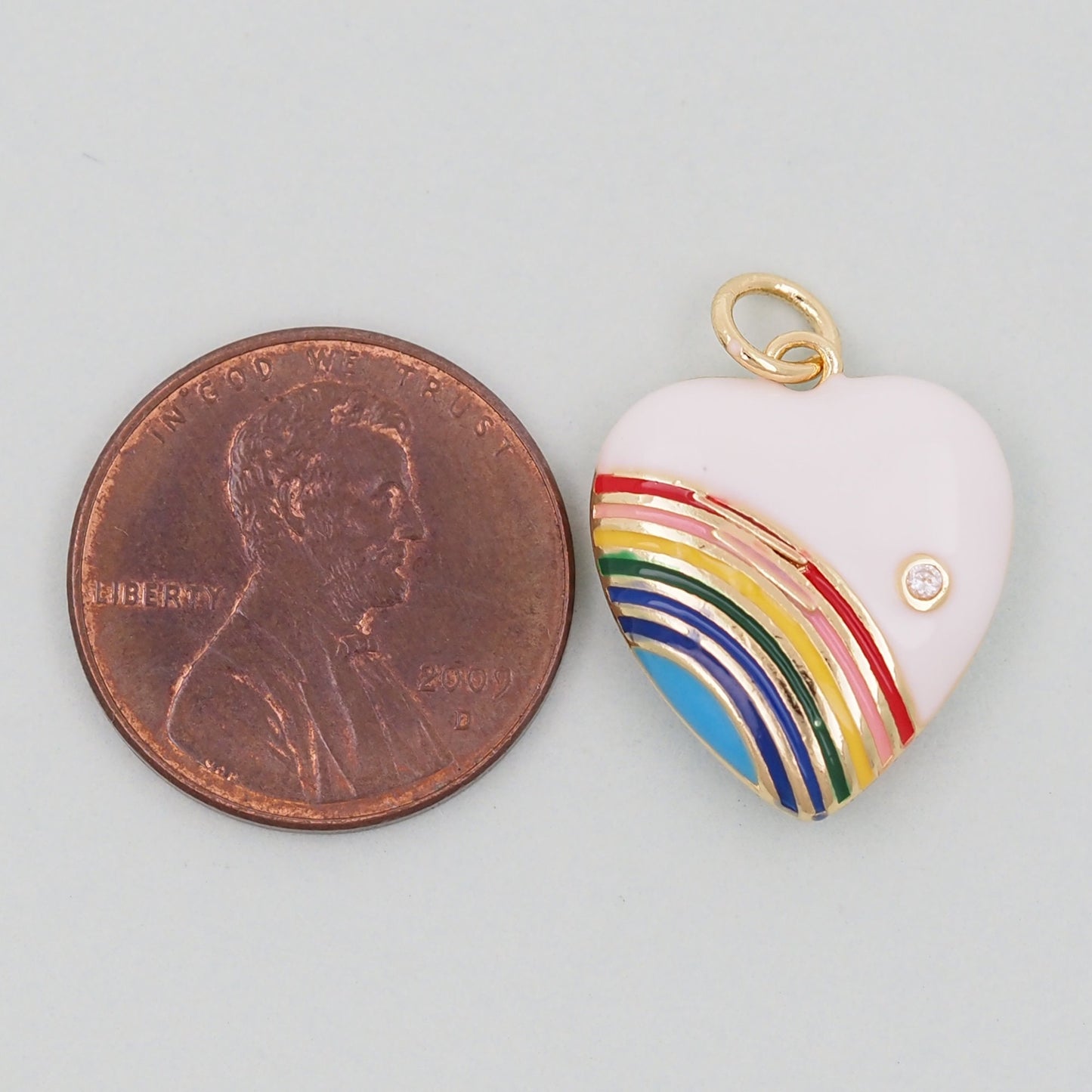 Gold Rainbow Heart Charms,18K Gold Filled rainbow Heart Pendant,Heart Charm Bracelet Necklace for DIY Jewelry Making Supply