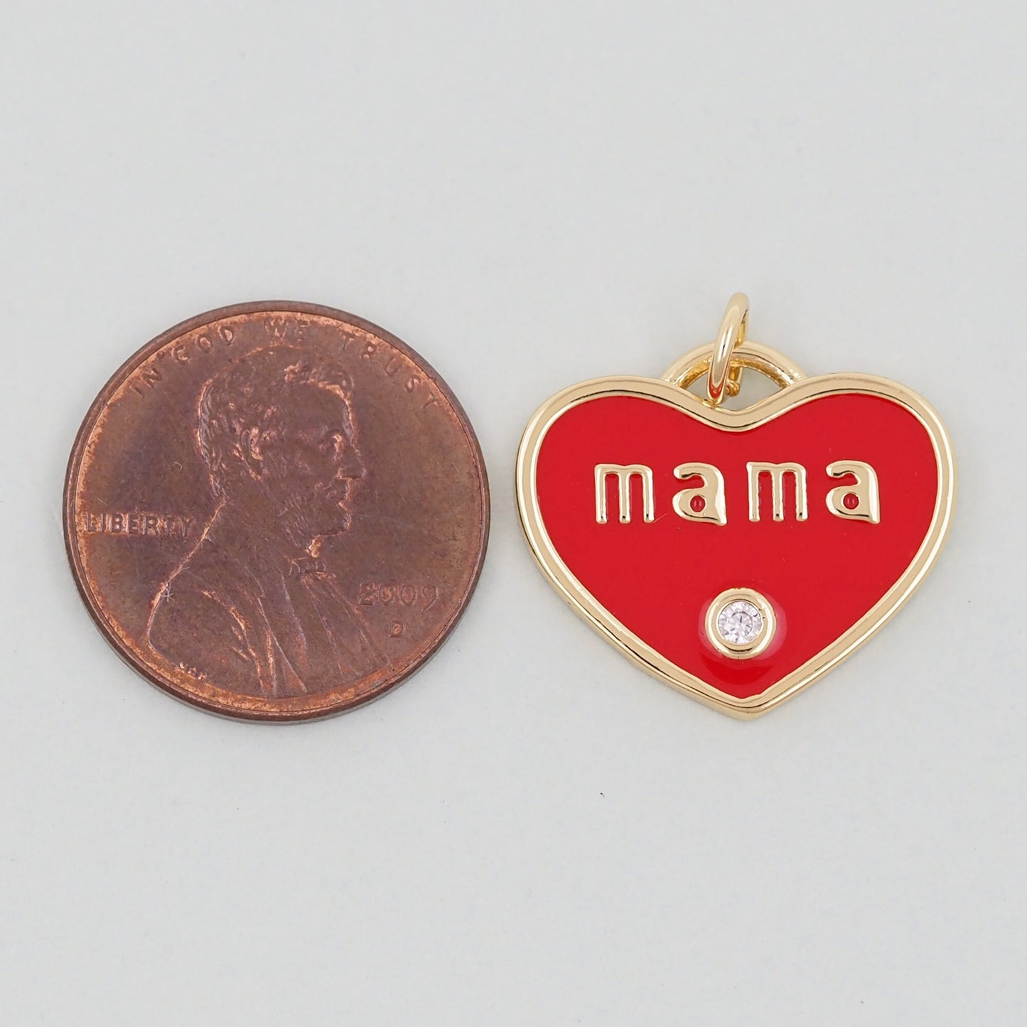 Gold Heart Mama Charms,18K Gold Filled Heart Pendant,Enamel Heart Charm Bracelet Necklace for DIY Jewelry Making Supply