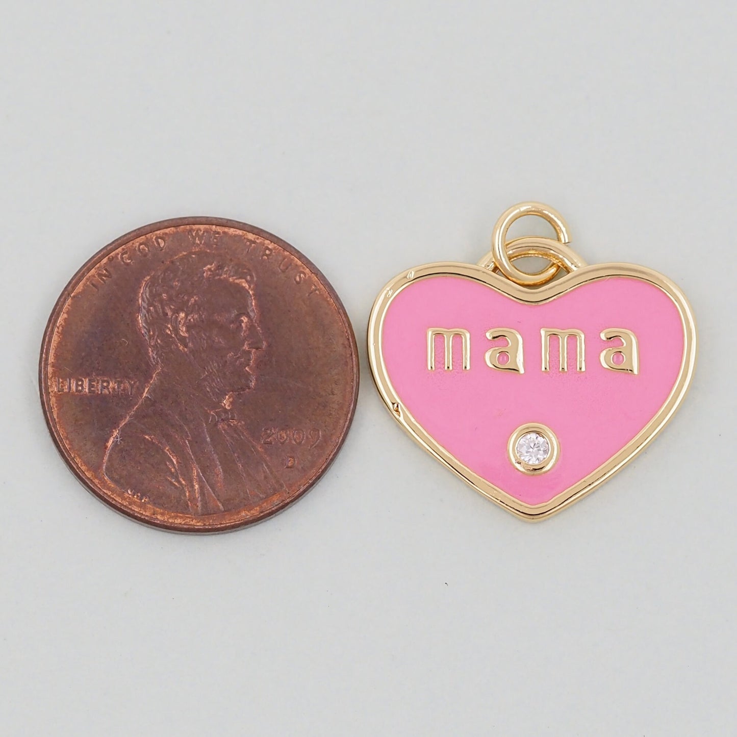 Gold Heart Mama Charms,18K Gold Filled Heart Pendant,Enamel Heart Charm Bracelet Necklace for DIY Jewelry Making Supply