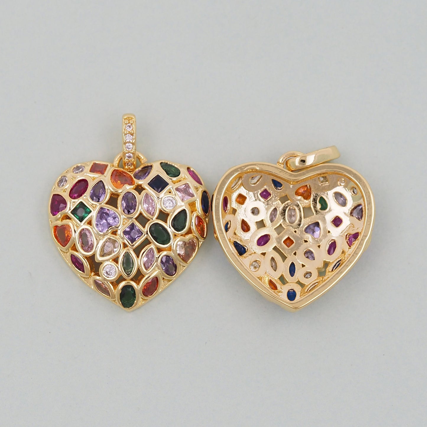 Gold Heart Charms,18K Gold Filled colorful crystal Heart Pendant,Heart Charm Bracelet Necklace for DIY Jewelry Making Supply