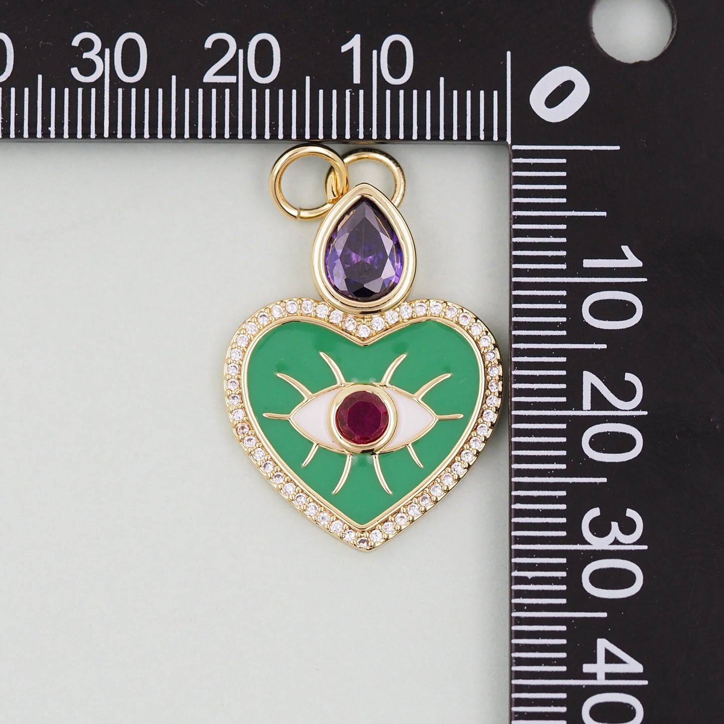 Gold Heart Evil Eye Charms,18K Gold Filled Heart Pendant,Green and Black Heart Eye Charm Bracelet Necklace for DIY Jewelry Making Supply
