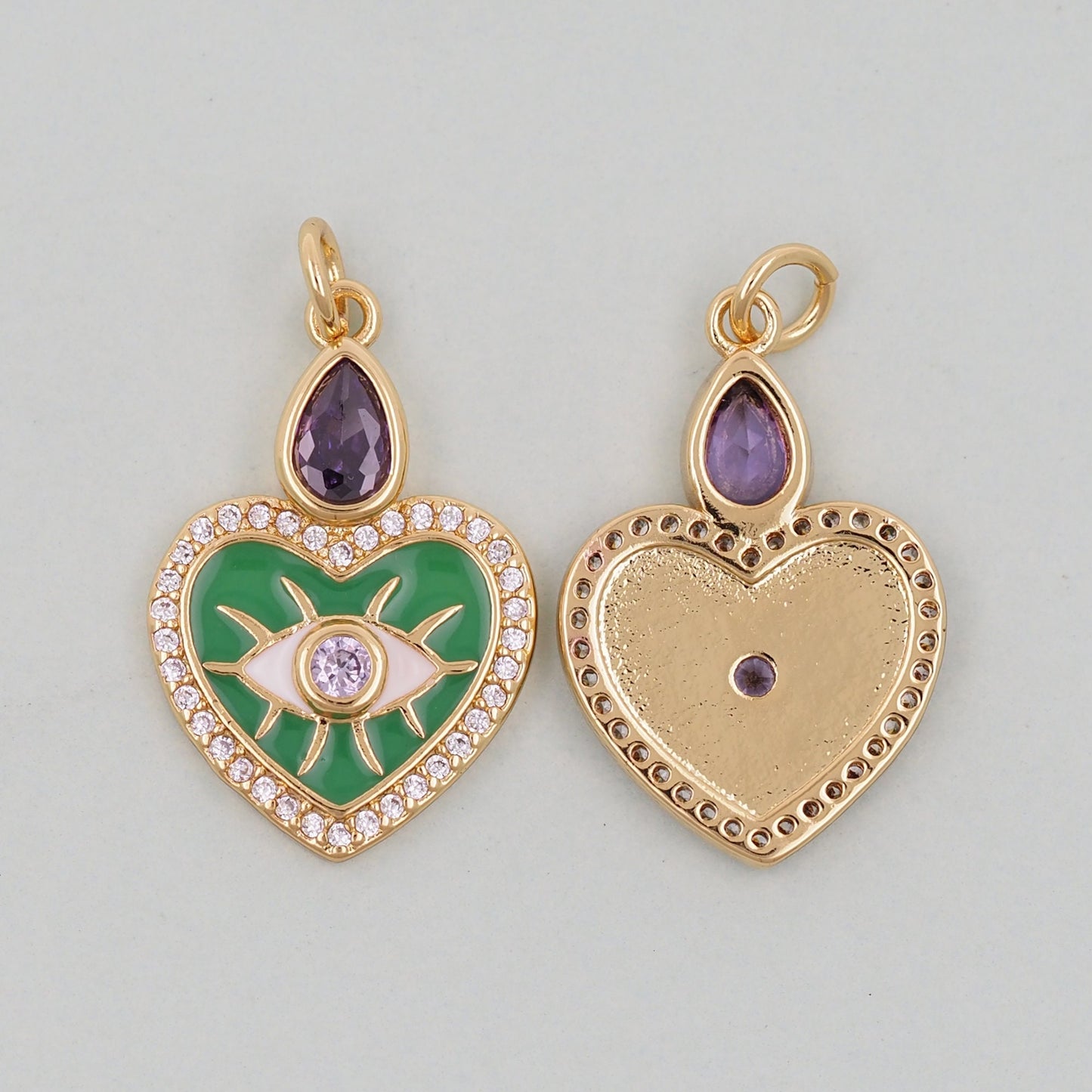 Gold Heart Evil Eye Charms,18K Gold Filled Heart Pendant,Green Heart Eye Charm Bracelet Necklace for DIY Jewelry Making Supply