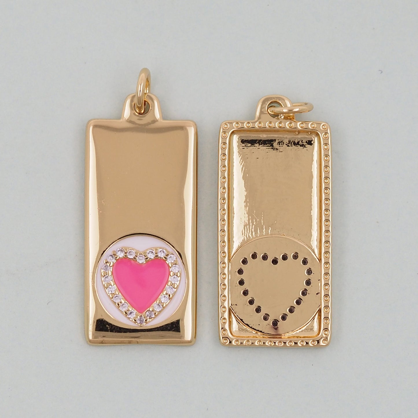 Gold rectangle Heart Charms,18K Gold Filled Enamel Heart Pendant,Pink Heart Charm Bracelet Necklace for DIY Jewelry Making Supply