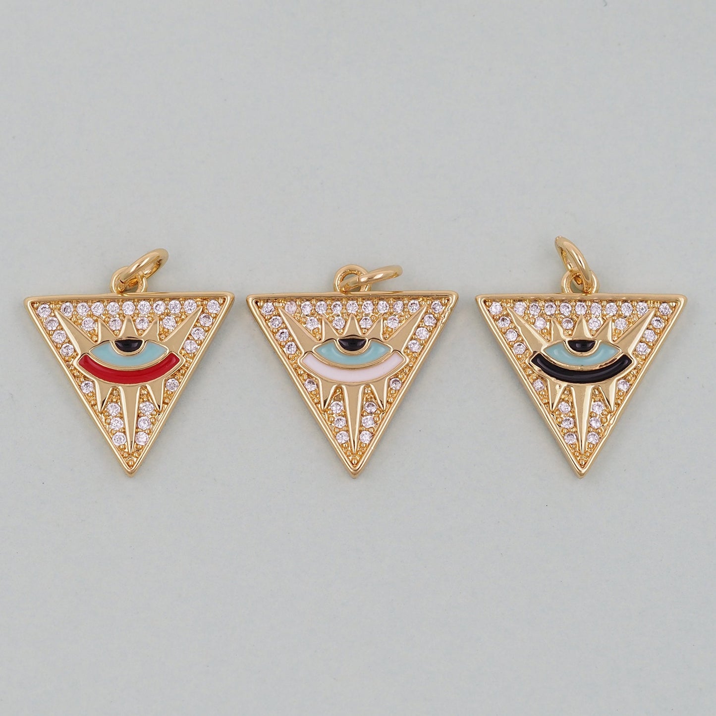 Gold triangle Charms,18K Gold Filled triangle Eye Pendant,triangle Evil Eye Charm Bracelet Necklace for DIY Jewelry Making Supply