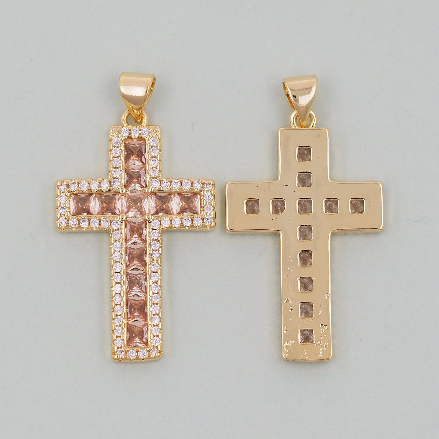 Gold Cross Charms,18K Gold Filled CZ Cross Pendant,Religious Charm Bracelet Necklace for DIY Jewelry Making Supply