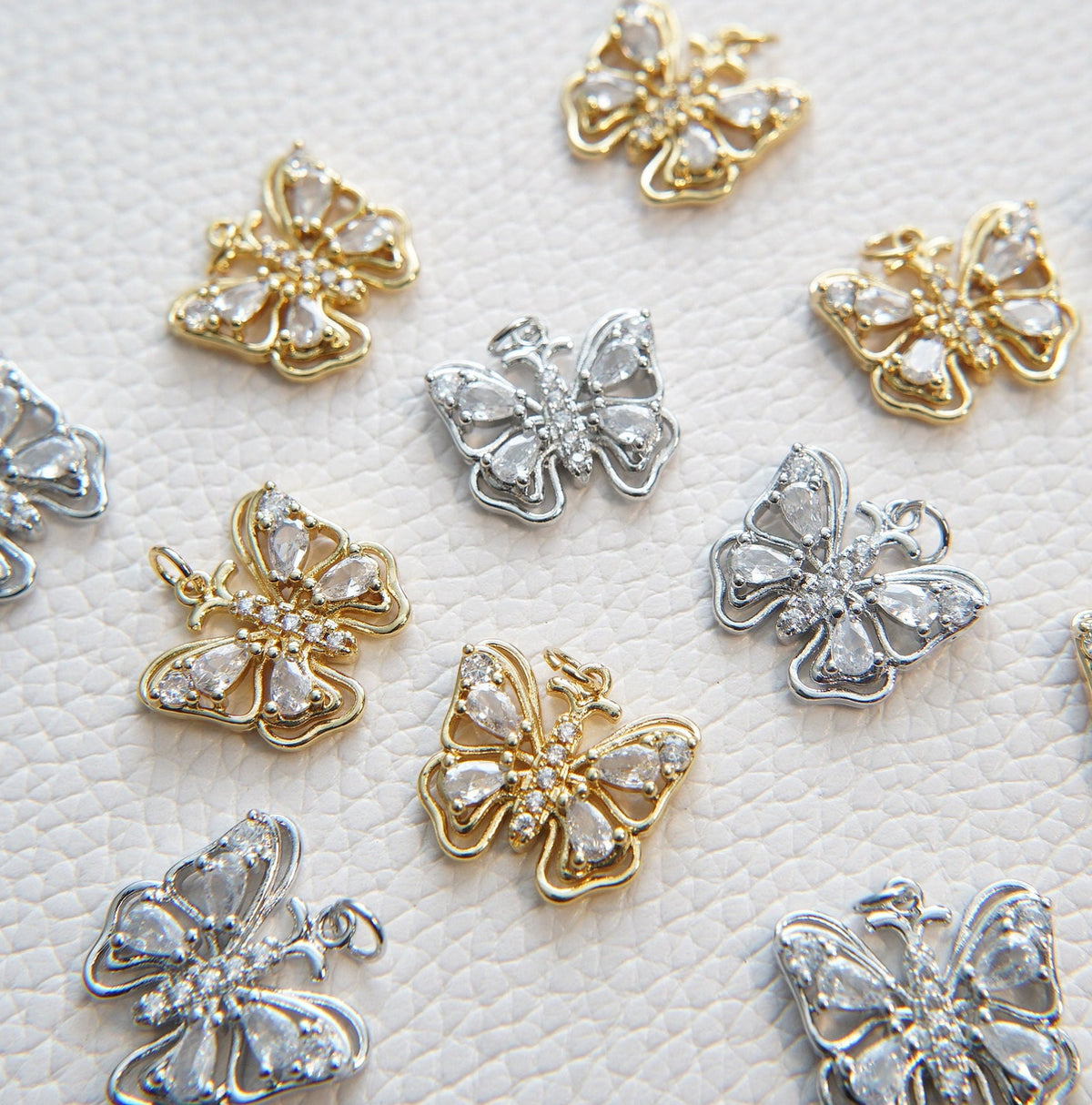 Gold Butterfly Charm,18K Gold Filled Cubic Zirconia Butterfly Pendant,Silver Butterfly Charm Bracelet Necklace for DIY Jewelr