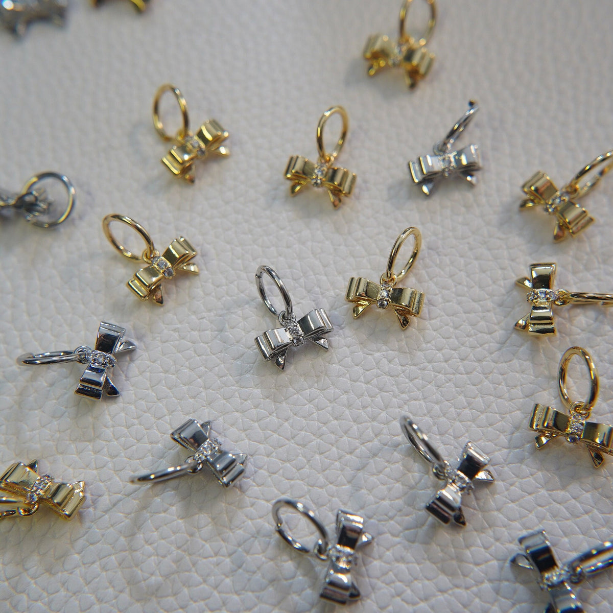 Gold Bow Charms,18K Gold Filled CZ Bow Pendant,Silver bow tie Charm Bracelet Necklace for DIY Jewelry Making Supply