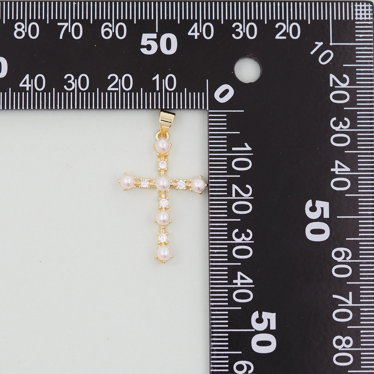 Gold Cross Charms,18K Gold Filled CZ Cross Pendant,Silver Religious Charm Bracelet Necklace for DIY Jewelry Making Supply