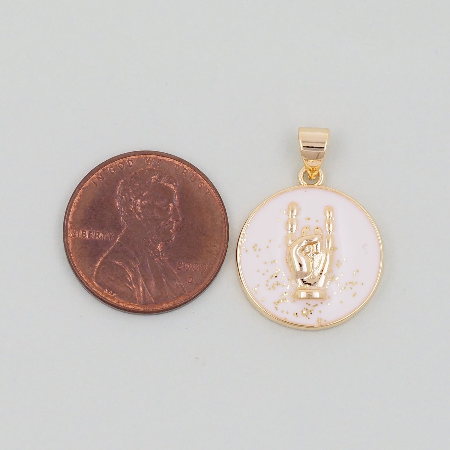 Gold gesture Charms,18K Gold Filled Round Coin Hand Pendant,Hand Charm Bracelet Necklace for DIY Jewelry Making Supply