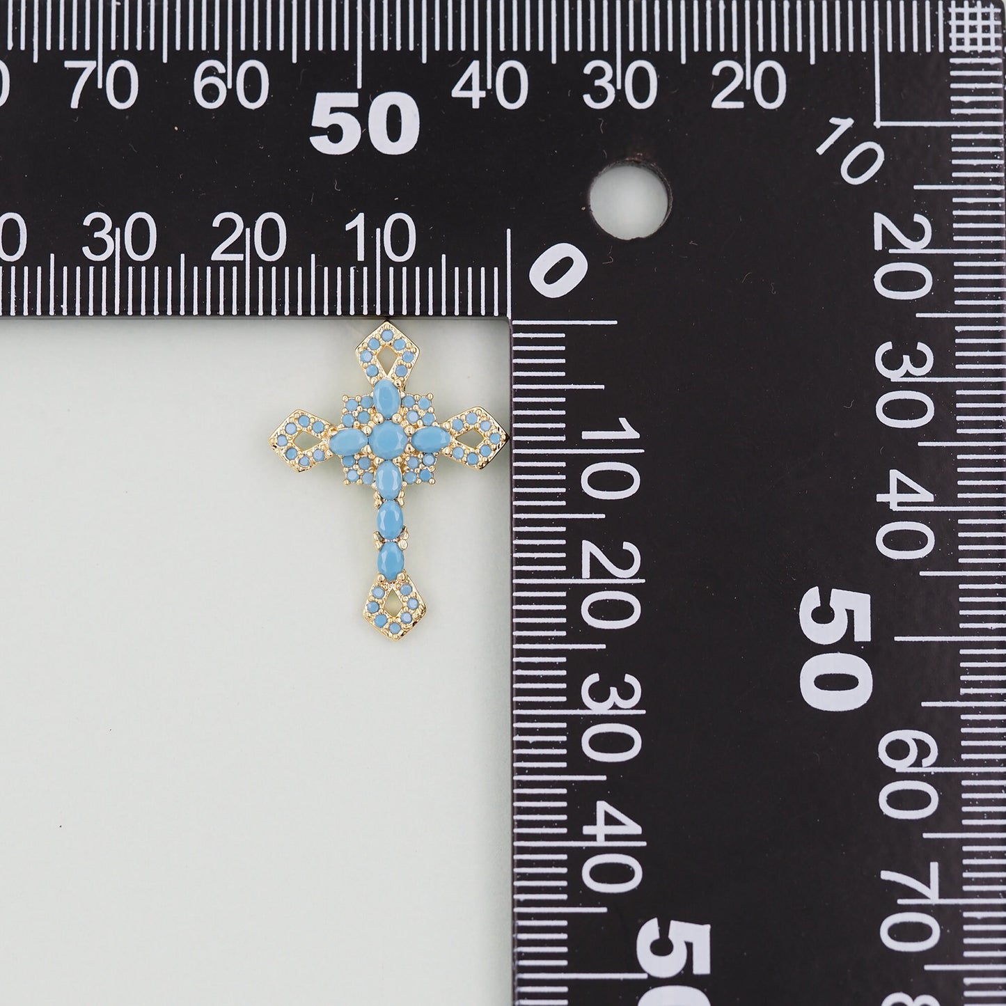 Gold Cross Charms,18K Gold Filled CZ turquoise Cross Pendant,Religious Charm Bracelet Necklace for DIY Jewelry Making Supply
