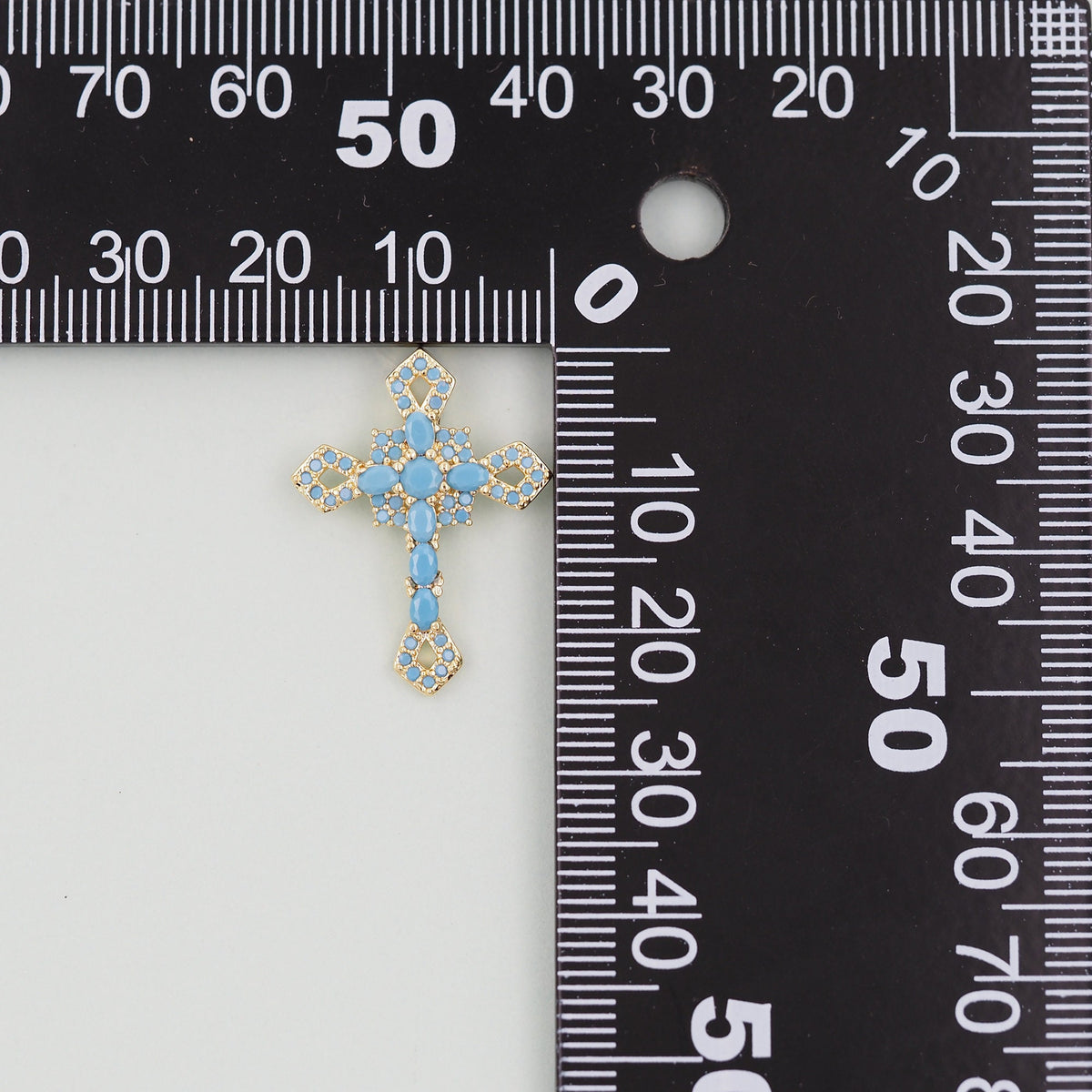 Gold Cross Charms,18K Gold Filled CZ turquoise Cross Pendant,Religious Charm Bracelet Necklace for DIY Jewelry Making Supply