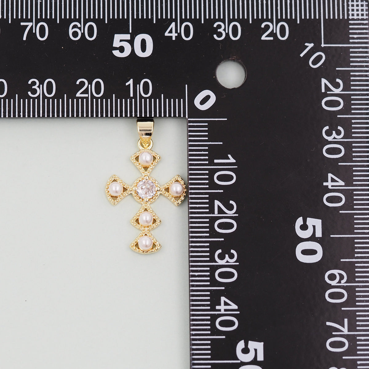 Gold Cross Charms,18K Gold Filled CZ Cross Pendant,Religious Charm Bracelet Necklace for DIY Jewelry Making Supply