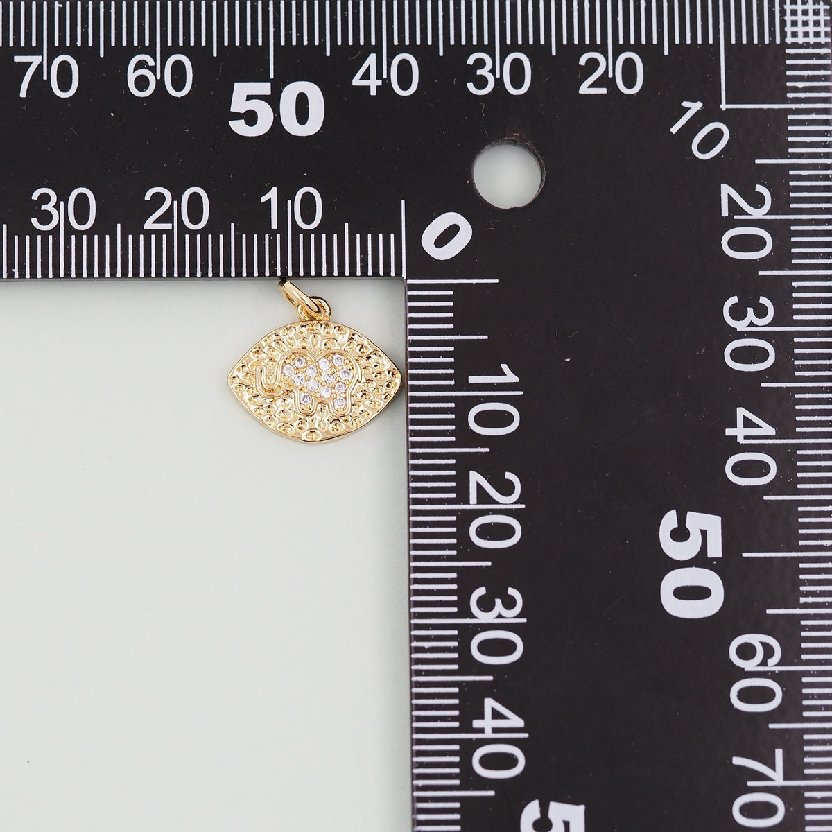 Gold Oval Elephant Charms,18K Gold Filled CZ Elephant Pendant,Elephant Charm Bracelet Necklace for DIY Jewelry Making Supply