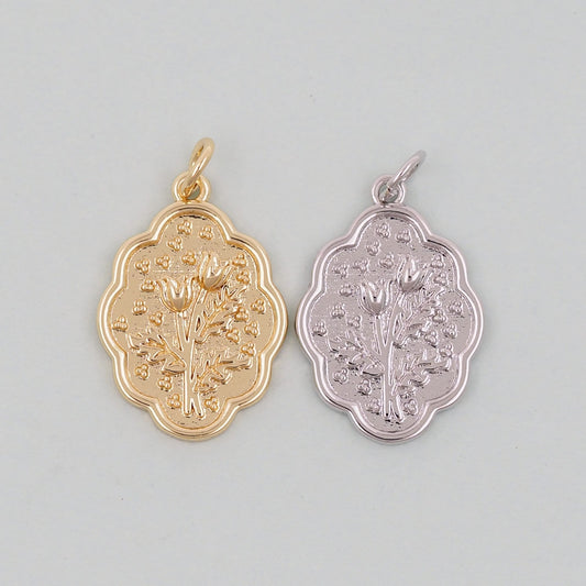 Gold Flower Charms,18K Gold Filled CZ flower Pendant,Silver flower Charm Bracelet Necklace for DIY Jewelry Making Supply