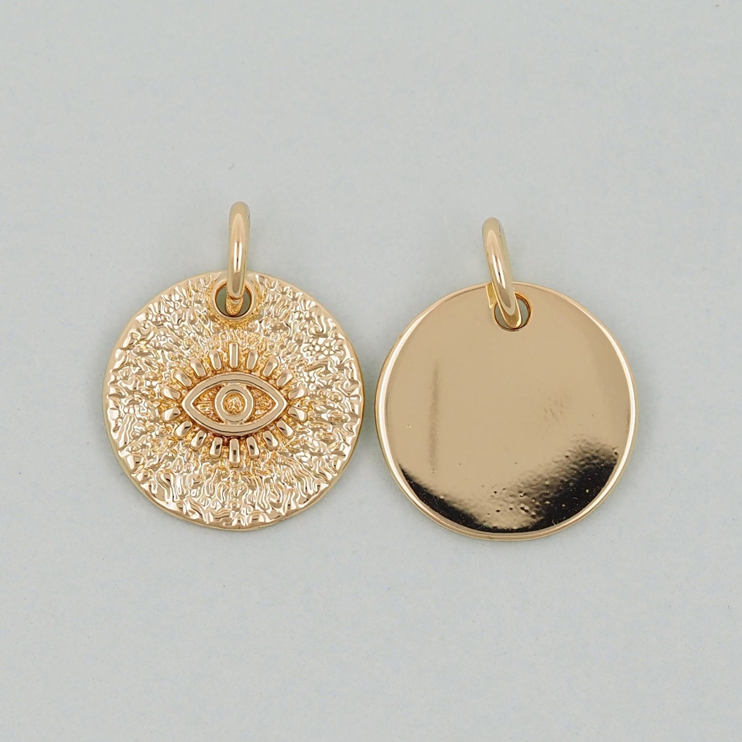 Gold Round Charms,18K Gold Filled Round Pendant,Silver Evil Eye Charm Bracelet Necklace for DIY Jewelry Making Supply