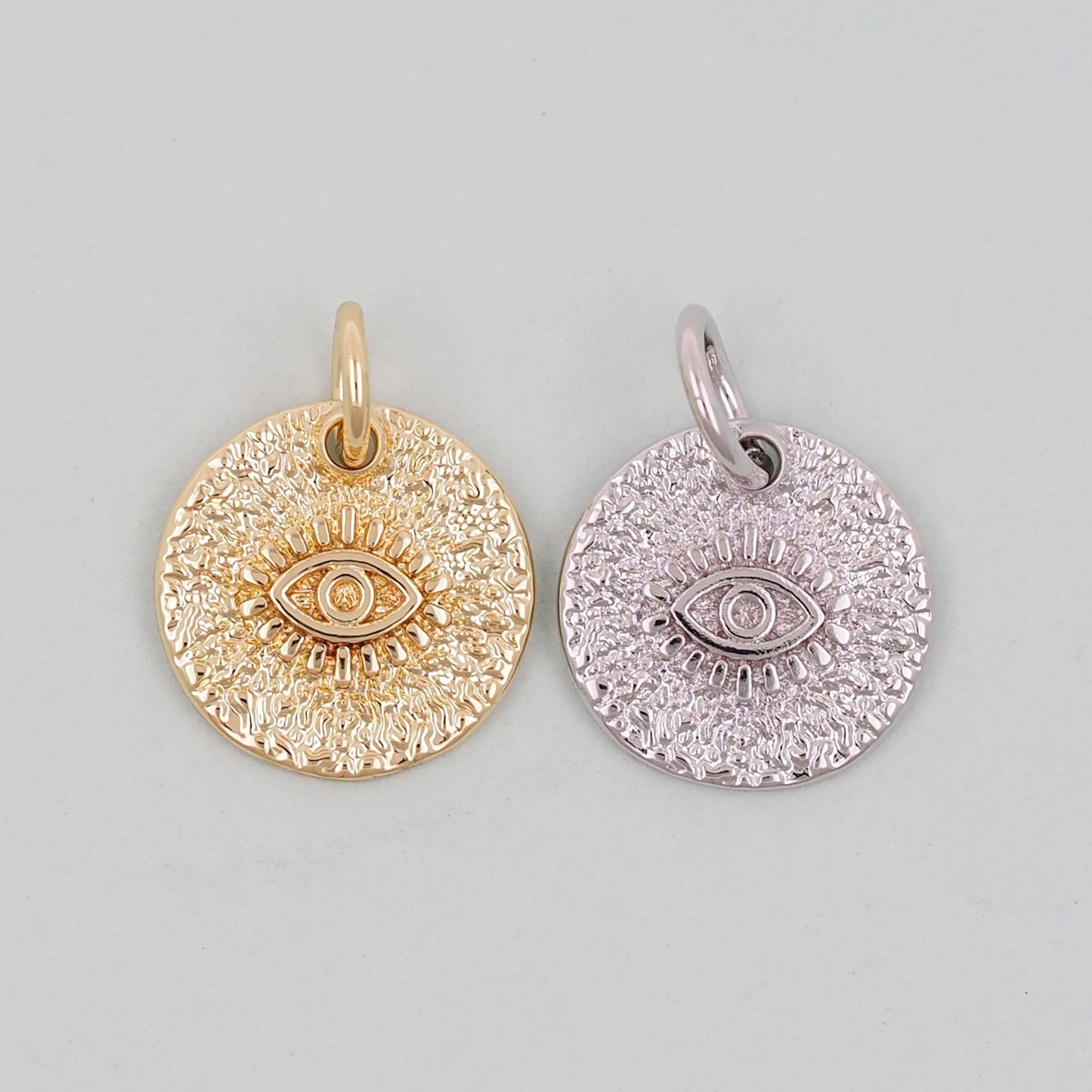 Gold Round Charms,18K Gold Filled Round Pendant,Silver Evil Eye Charm Bracelet Necklace for DIY Jewelry Making Supply