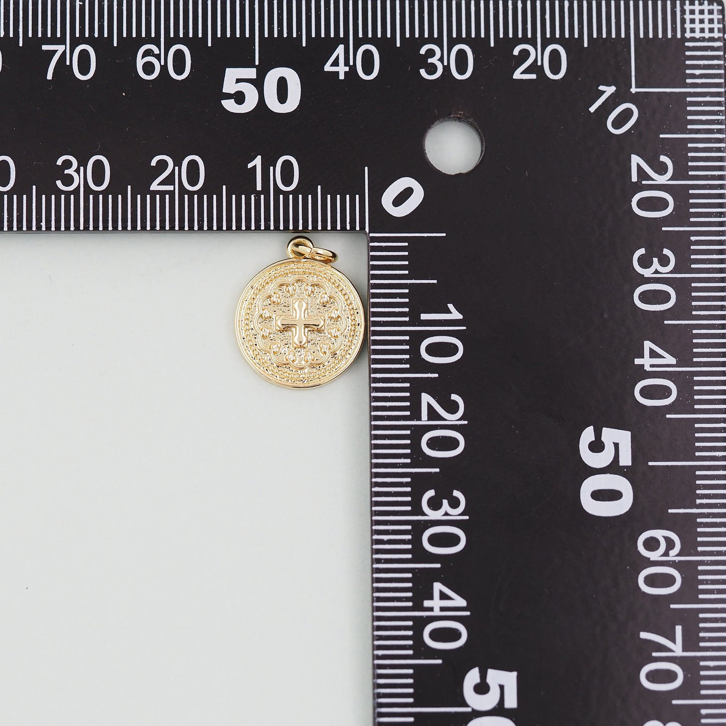 Gold Cross Charms,18K Gold Filled Round Coin Cross Pendant,Religious Jesus Charm Bracelet Necklace for DIY Jewelry Making Supply