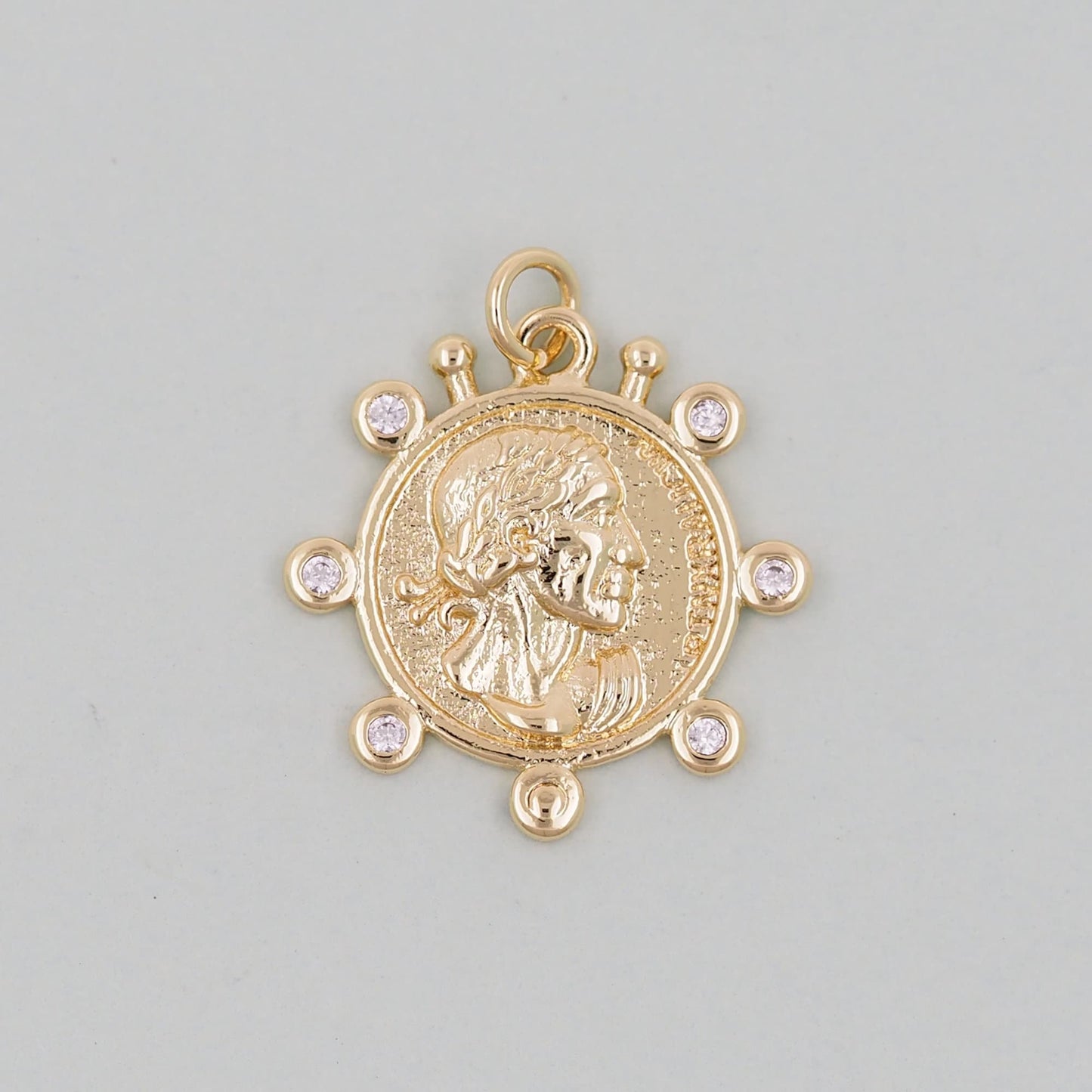 Gold Geometry Charms,18K Gold Filled Round Greece Coin Pendant,geometry Charm Bracelet Necklace for DIY Jewelry Making Supply