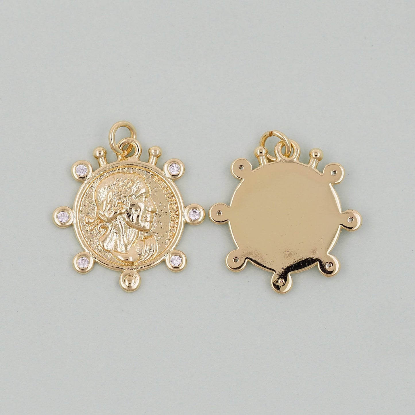 Gold Geometry Charms,18K Gold Filled Round Greece Coin Pendant,geometry Charm Bracelet Necklace for DIY Jewelry Making Supply