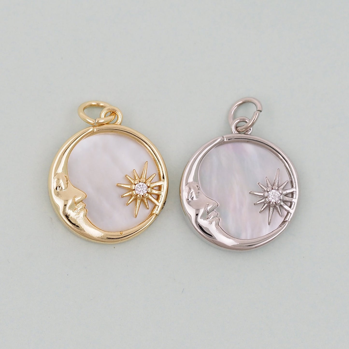 Gold Round Moon Sun Charms,18K Gold Filled Round Pendant,Moon Charm Bracelet Necklace for DIY Jewelry Making Supply