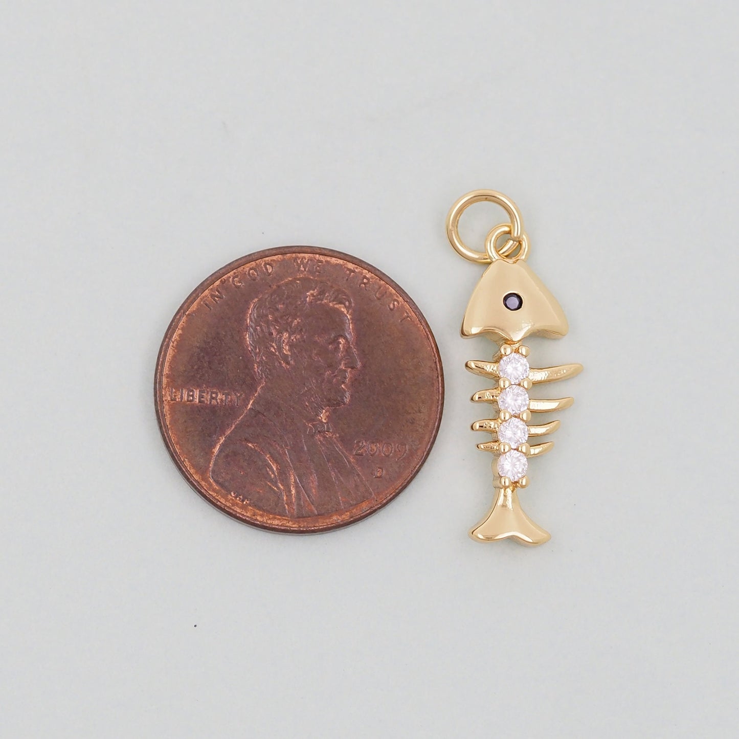 Gold fish bone Charms,18K Gold Filled CZ fish Pendant,fish Charm Bracelet Necklace for DIY Jewelry Making Supply