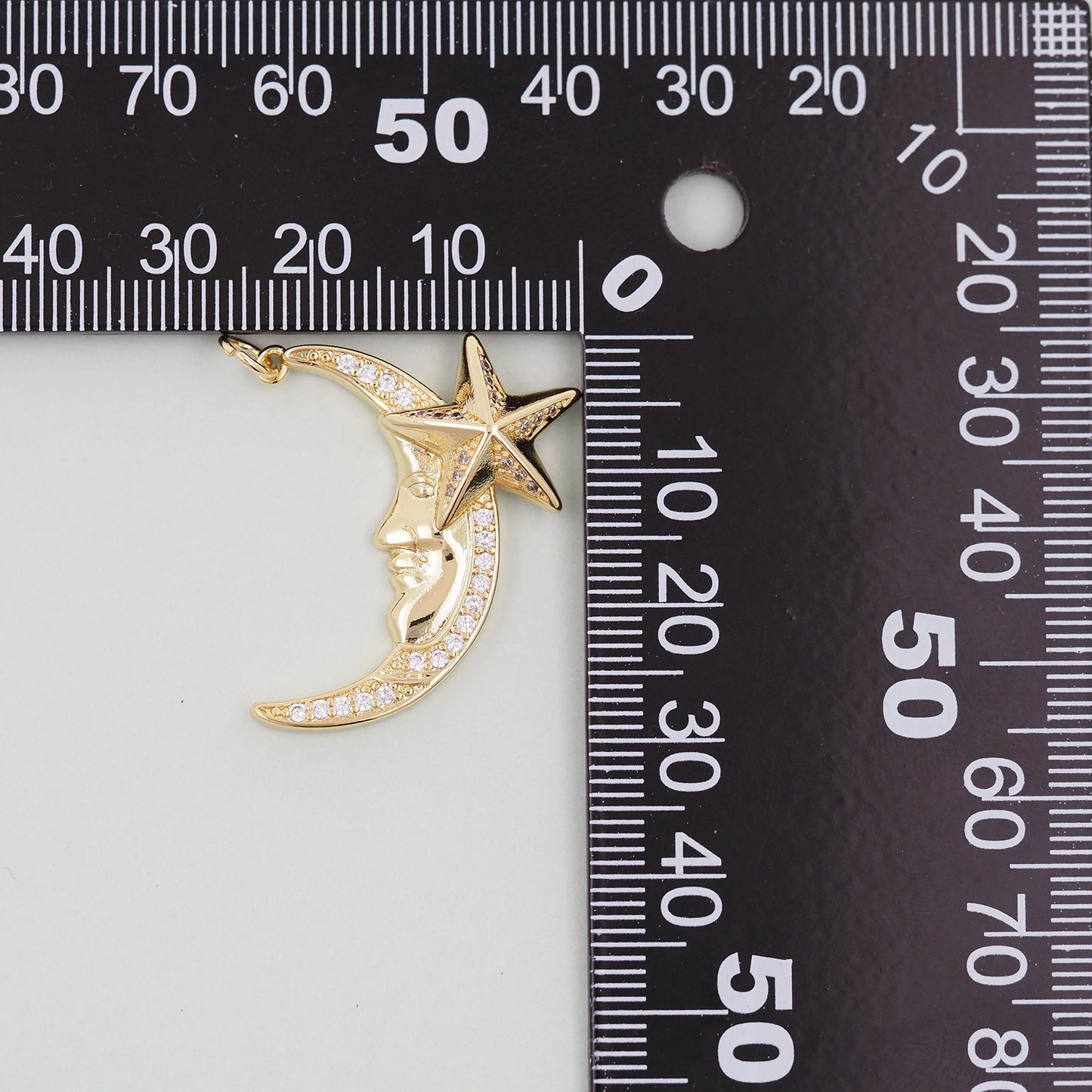 Gold Moon Star Charms,18K Gold Filled Moon Pendant,CZ Micro Pave Celestial Charm Bracelet Necklace for DIY Jewelry Making Supply