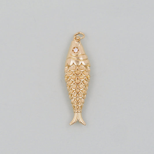 Gold fish Charms,18K Gold Filled CZ fish Pendant,fish Charm Bracelet Necklace for DIY Jewelry Making Supply