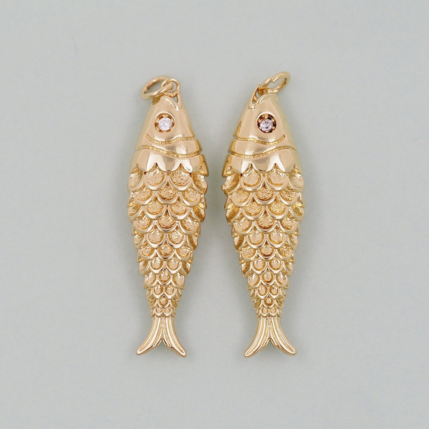 Gold fish Charms,18K Gold Filled CZ fish Pendant,fish Charm Bracelet Necklace for DIY Jewelry Making Supply