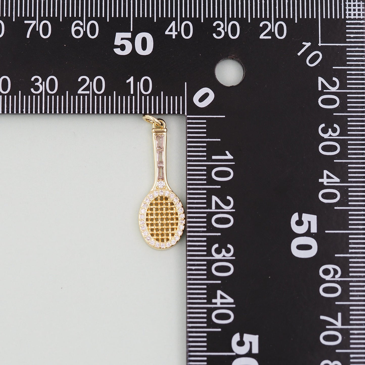 Gold tennis racket Charms,18K Gold Filled CZ tennis racket Pendant,tennis racket Charm Bracelet Necklace for DIY Jewelry Making Supply