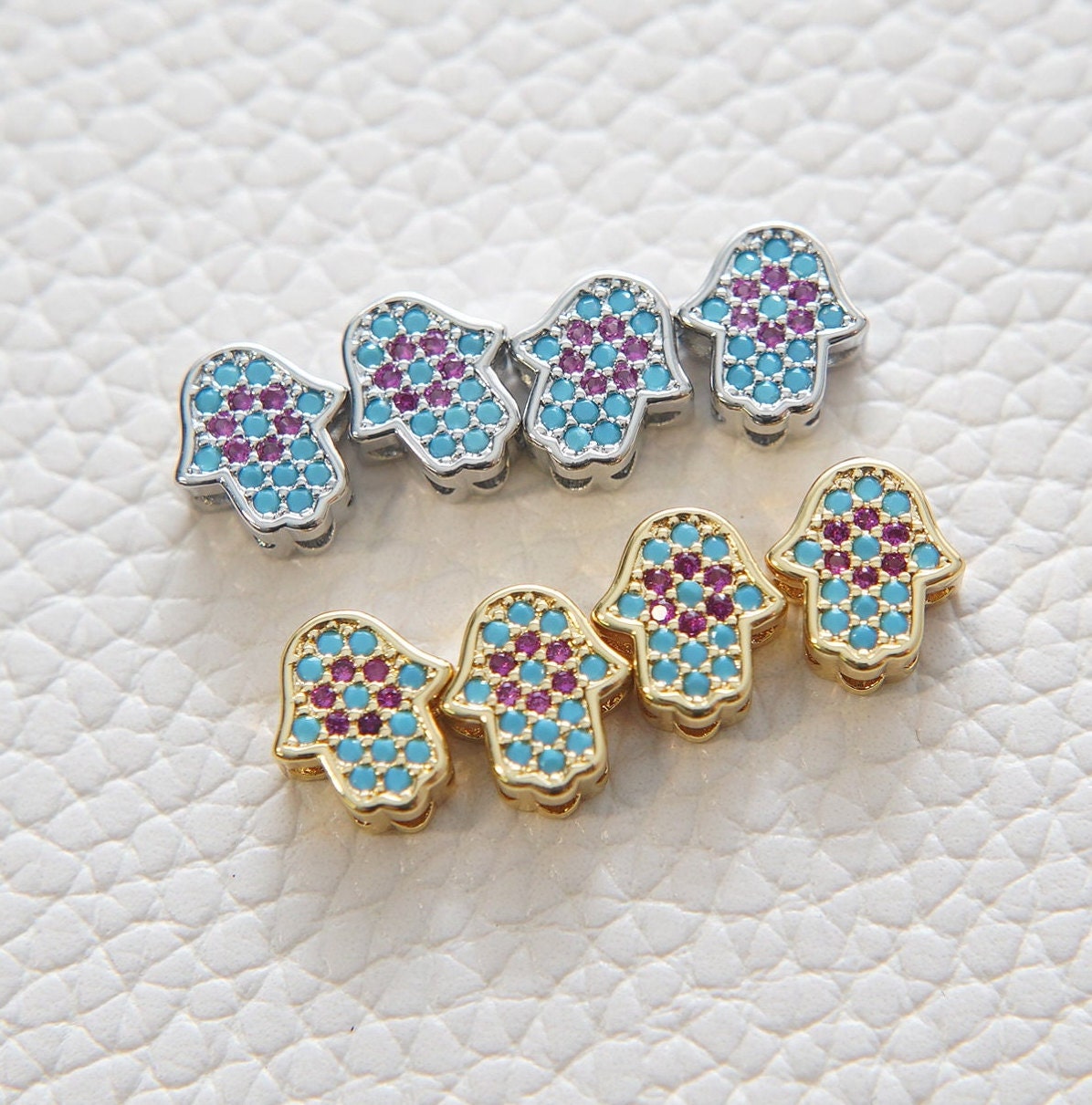 Gold Hamsa Beads Charms,18K Gold Filled CZ Hamsa spacer beads,Silver Hamsa Protection Charms Bracelet Necklace for DIY Jewelr