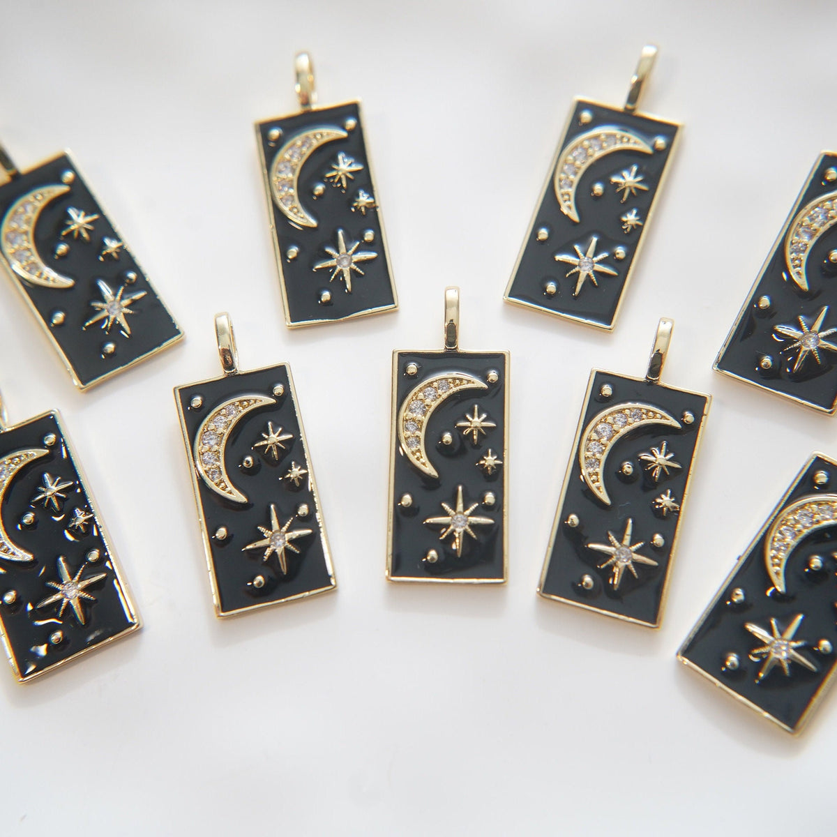 Gold Moon Star Charms,18K Gold Filled CZ Moon Pendant,Celestial Charm Bracelet Necklace for DIY Jewelry Making Supply