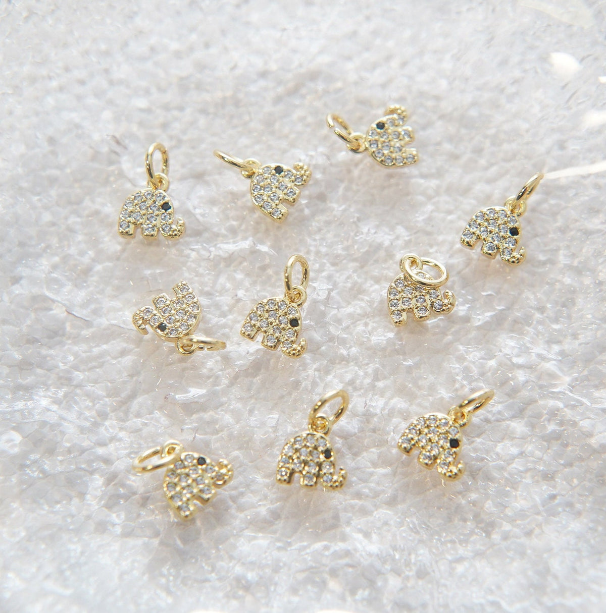 Gold Tiny Elephant Charms,18K Gold Filled CZ Elephant Pendant,Elephant Charm Bracelet Necklace for DIY Jewelry Making Supply