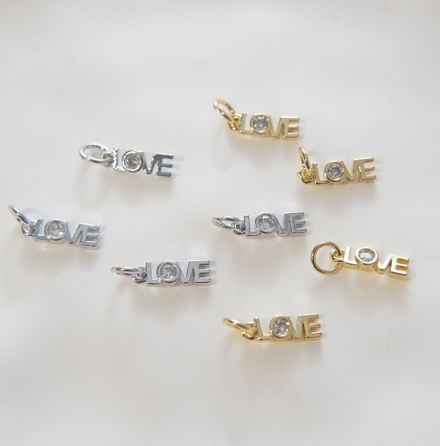 Gold Love Charms,18K Gold Filled Love Pendant,Silver Love Charm Bracelet Necklace for DIY Jewelry Making Supply
