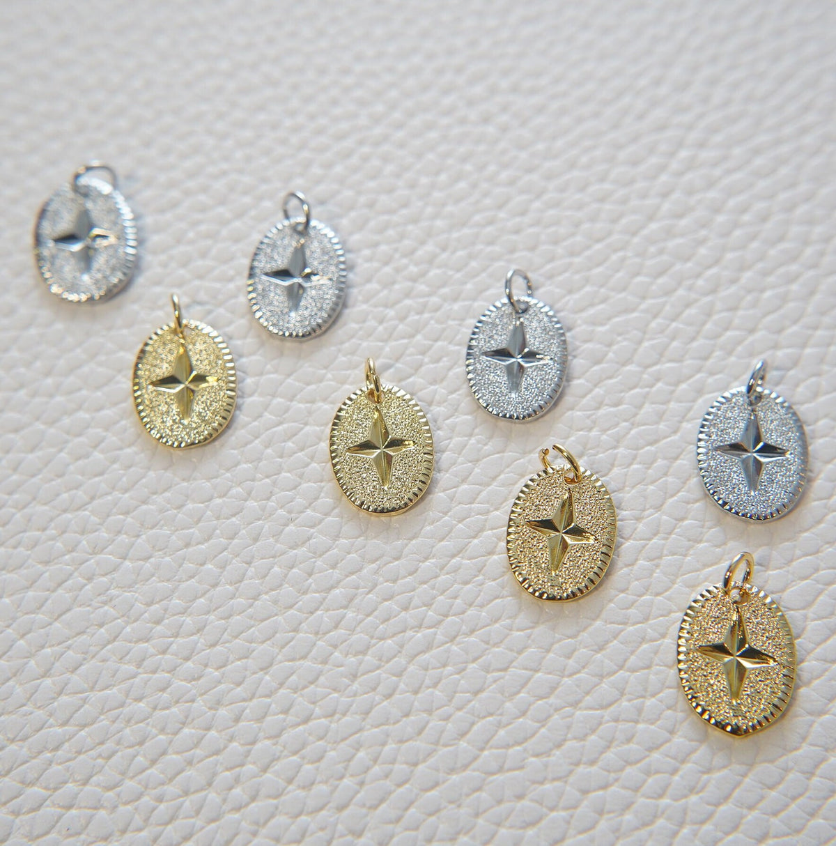 Gold Oval Star Charms,18K Gold Filled Starburst Pendant,North Star Charm Bracelet Necklace for DIY Jewelry Making Supply