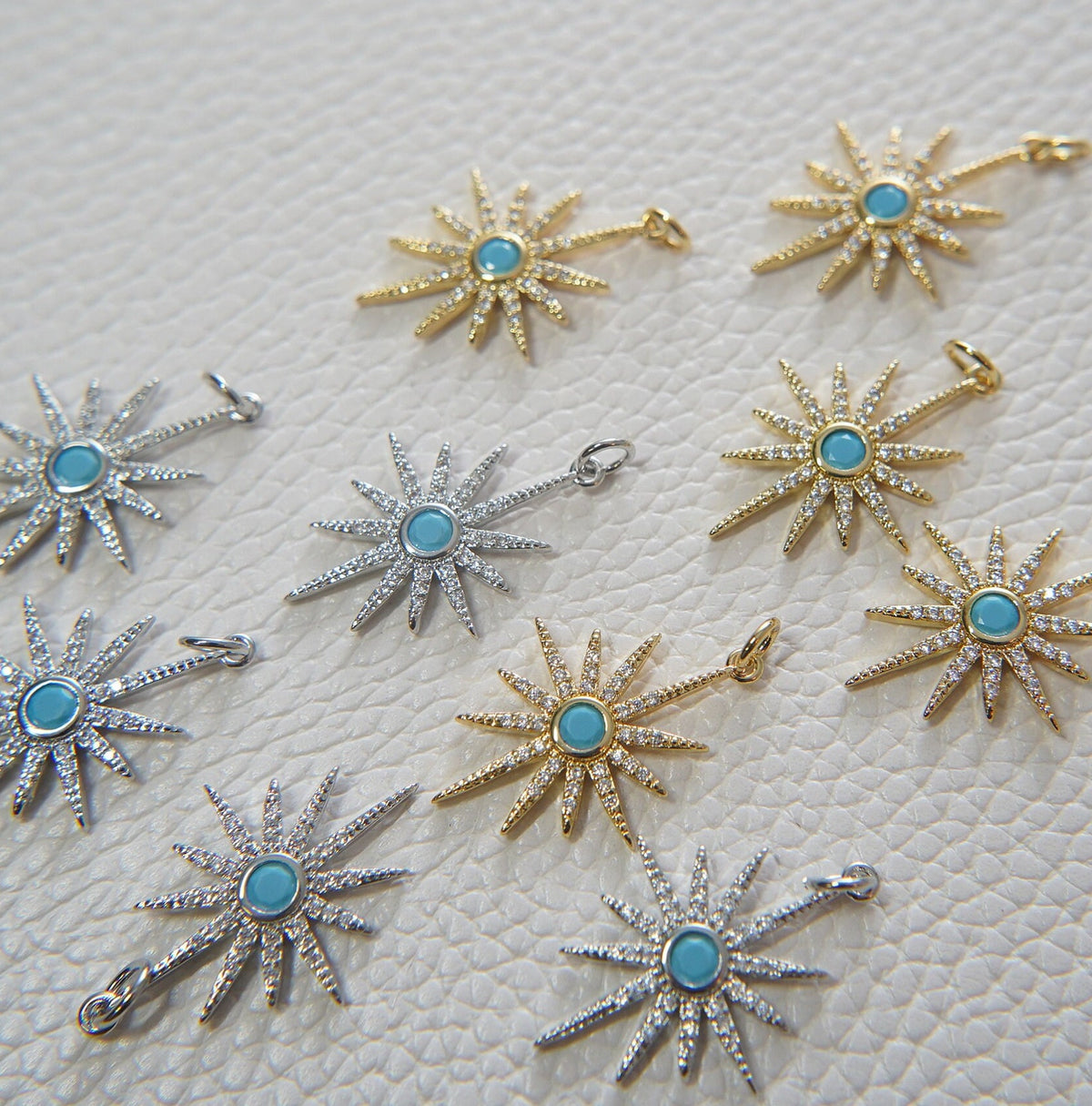 Gold Star Charms,18K Gold Filled Starburst Pendant,North Star Charm Bracelet Necklace for DIY Jewelry Making Supply