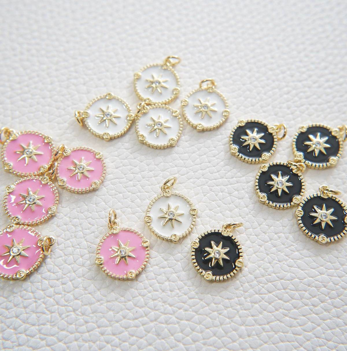 Gold Enamel Star Charms,18K Gold Filled Starburst Pendant,North Star Charm Bracelet Necklace for DIY Jewelry Making Supply