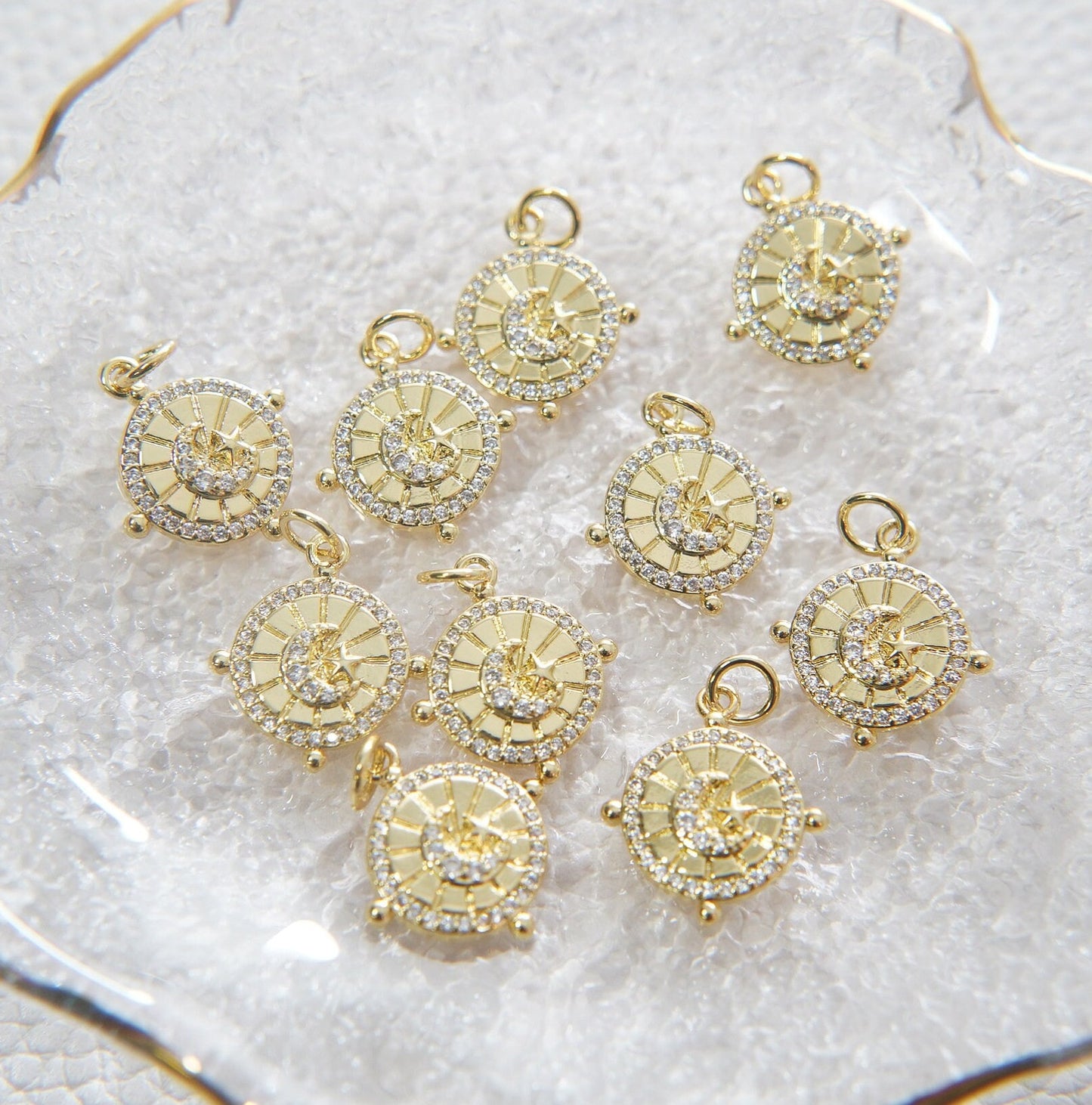 Gold Star Charms,18K Gold Filled Moon Pendant,Star Charm Bracelet Necklace for DIY Jewelry Making Supply