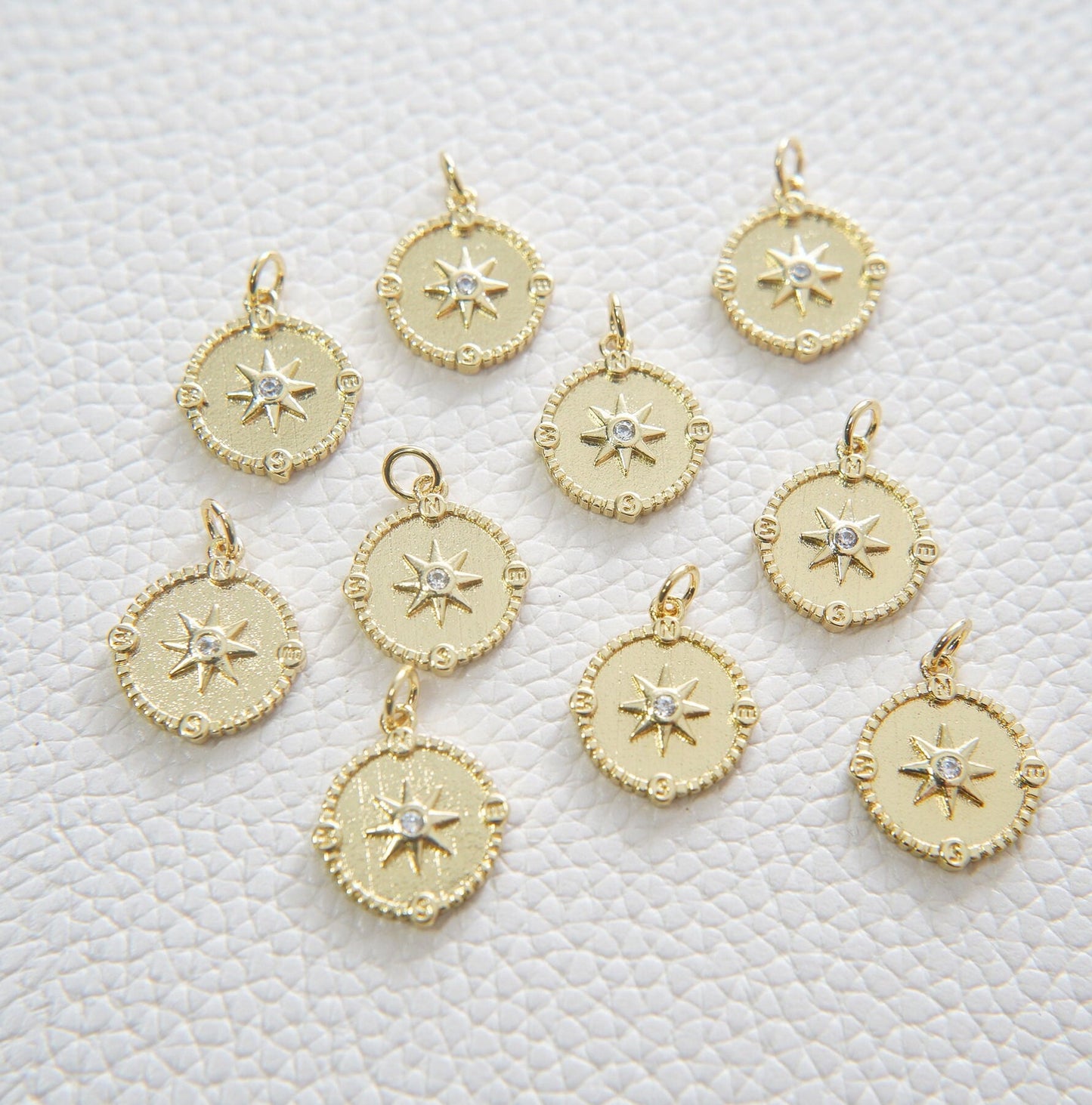 Gold Round Coin Star Charms,18K Gold Filled Starburst Pendant,North Star Charm Bracelet Necklace for DIY Jewelry Making Supply