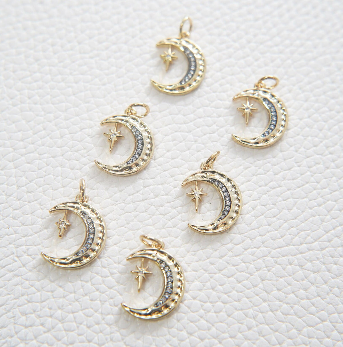 Gold Moon Star Charms,18K Gold Filled CZ Moon Pendant,Celestial Charm Bracelet Necklace for DIY Jewelry Making Supply