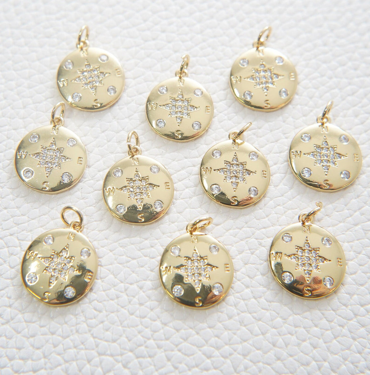 Gold Compass Charms,18K Gold Filled Starburst Pendant,North Star Charm Bracelet Necklace for DIY Jewelry Making Supply