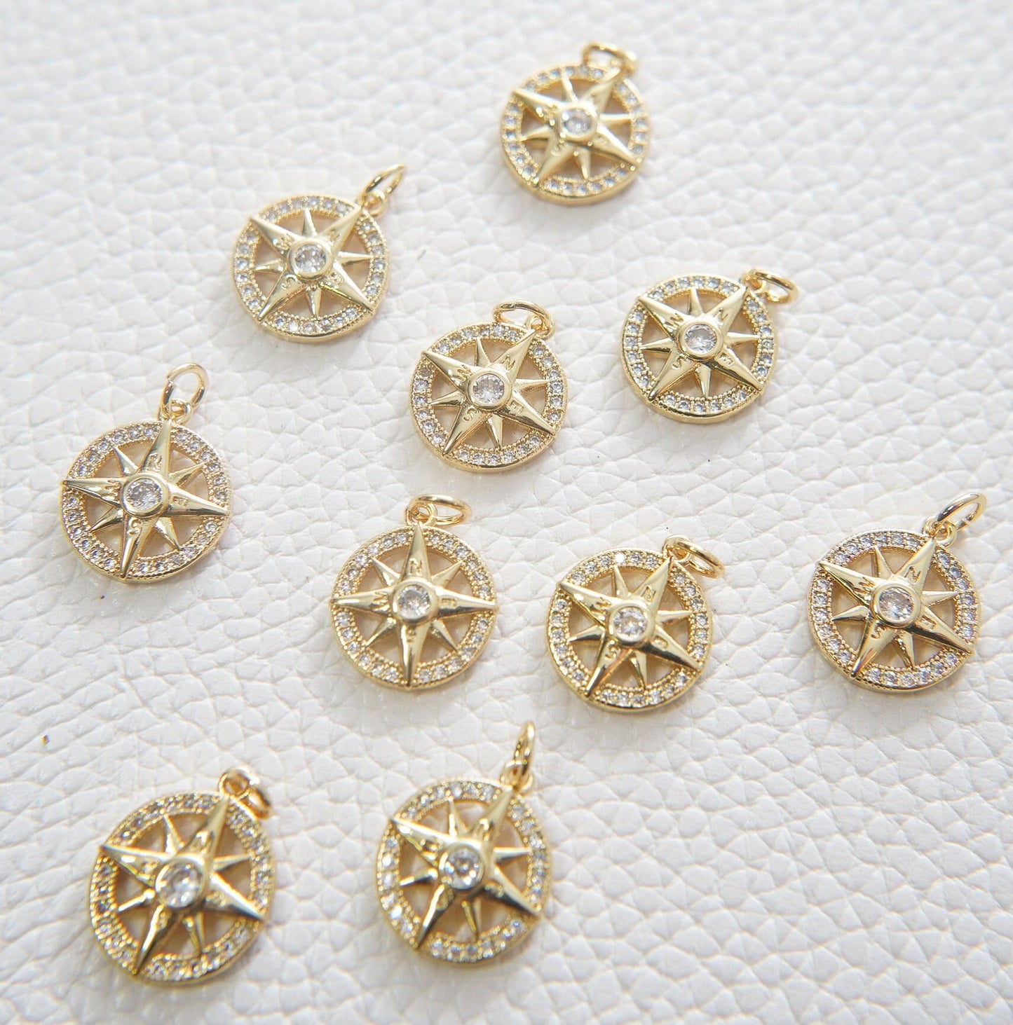 Gold Round north star Charms,18K Gold Filled Starburst Pendant,North Star Charm Bracelet Necklace for DIY Jewelry Making Supply