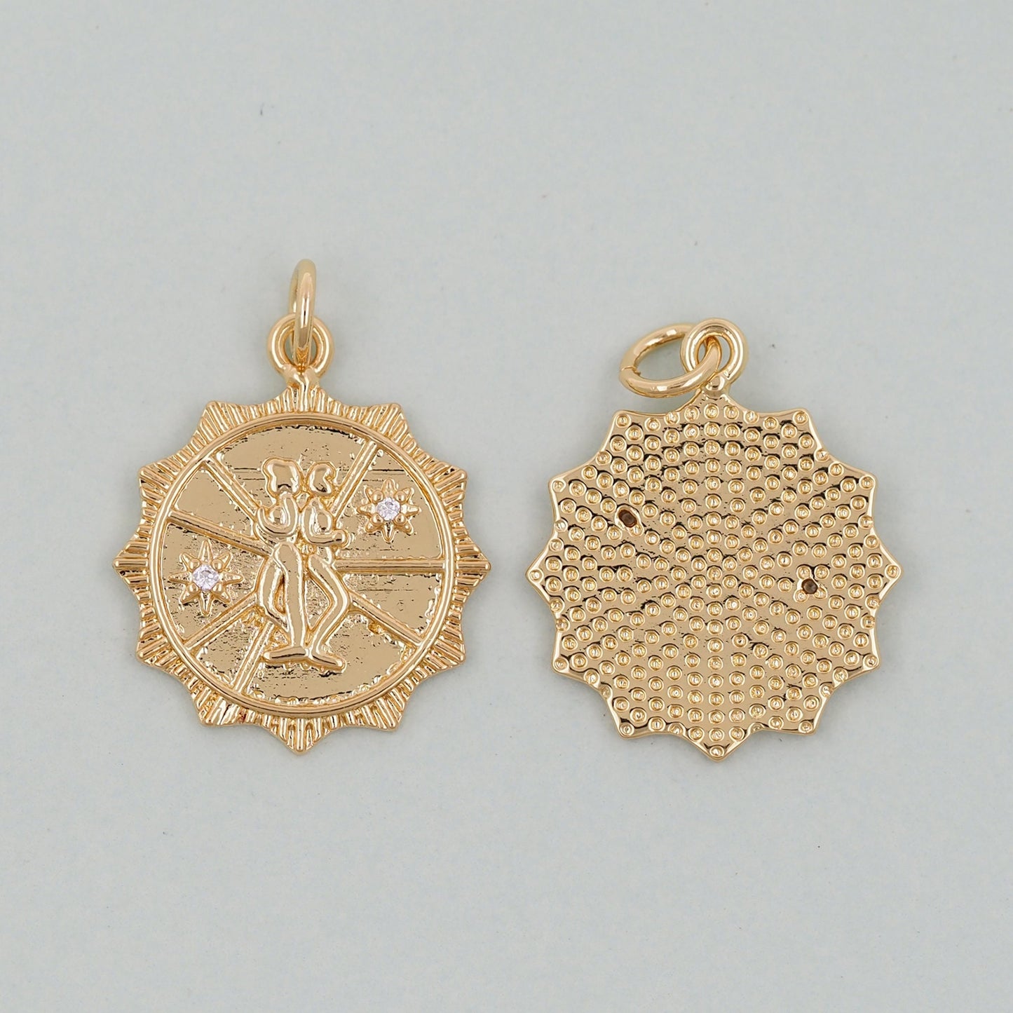 18K Gold Filled Gemini Pendant,Gemini Charm Bracelet Necklace for DIY Jewelry Making Supply