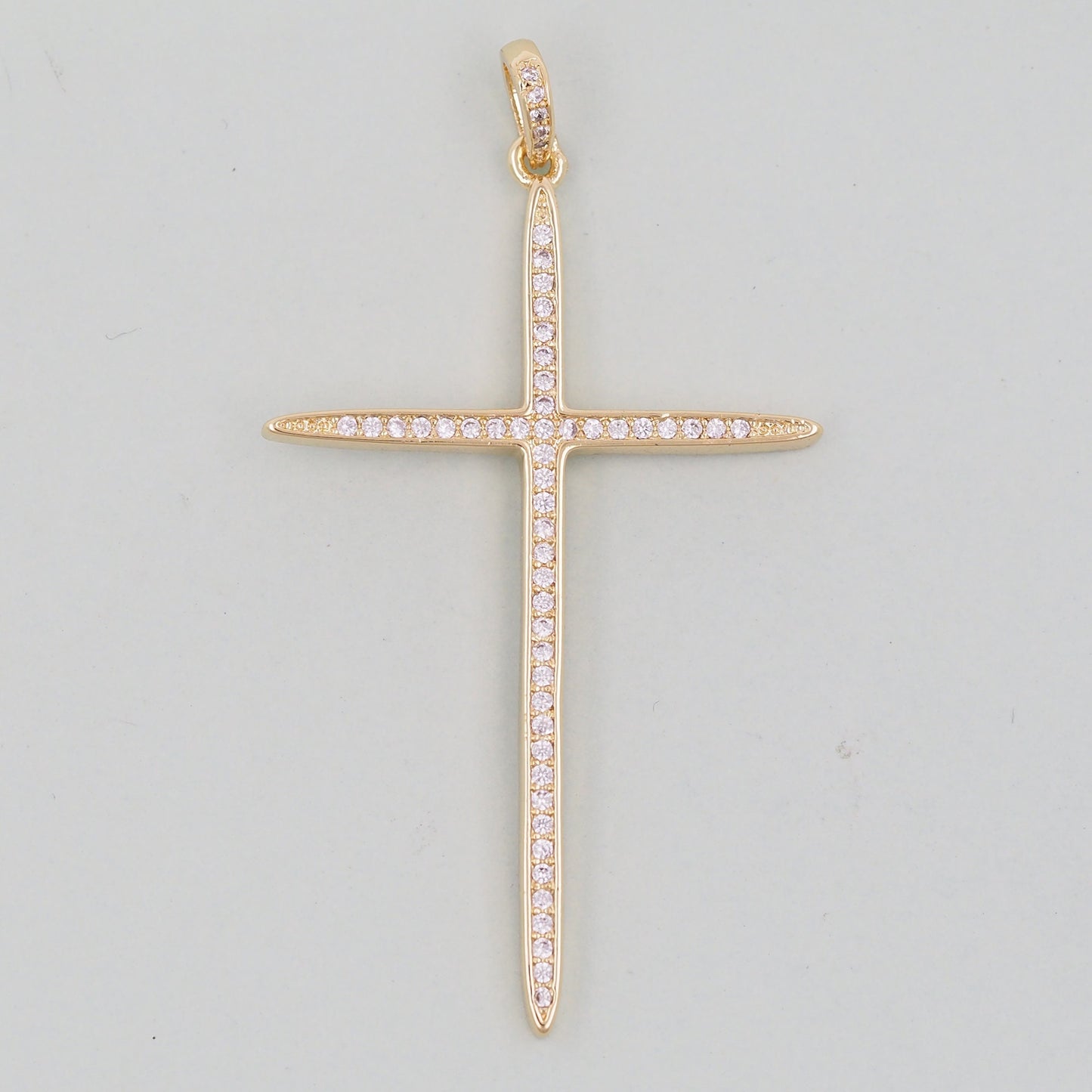 18K Gold Filled Cross Pendant,CZ Micro Pave Cross Charm Bracelet Necklace for DIY Jewelry Making Supply