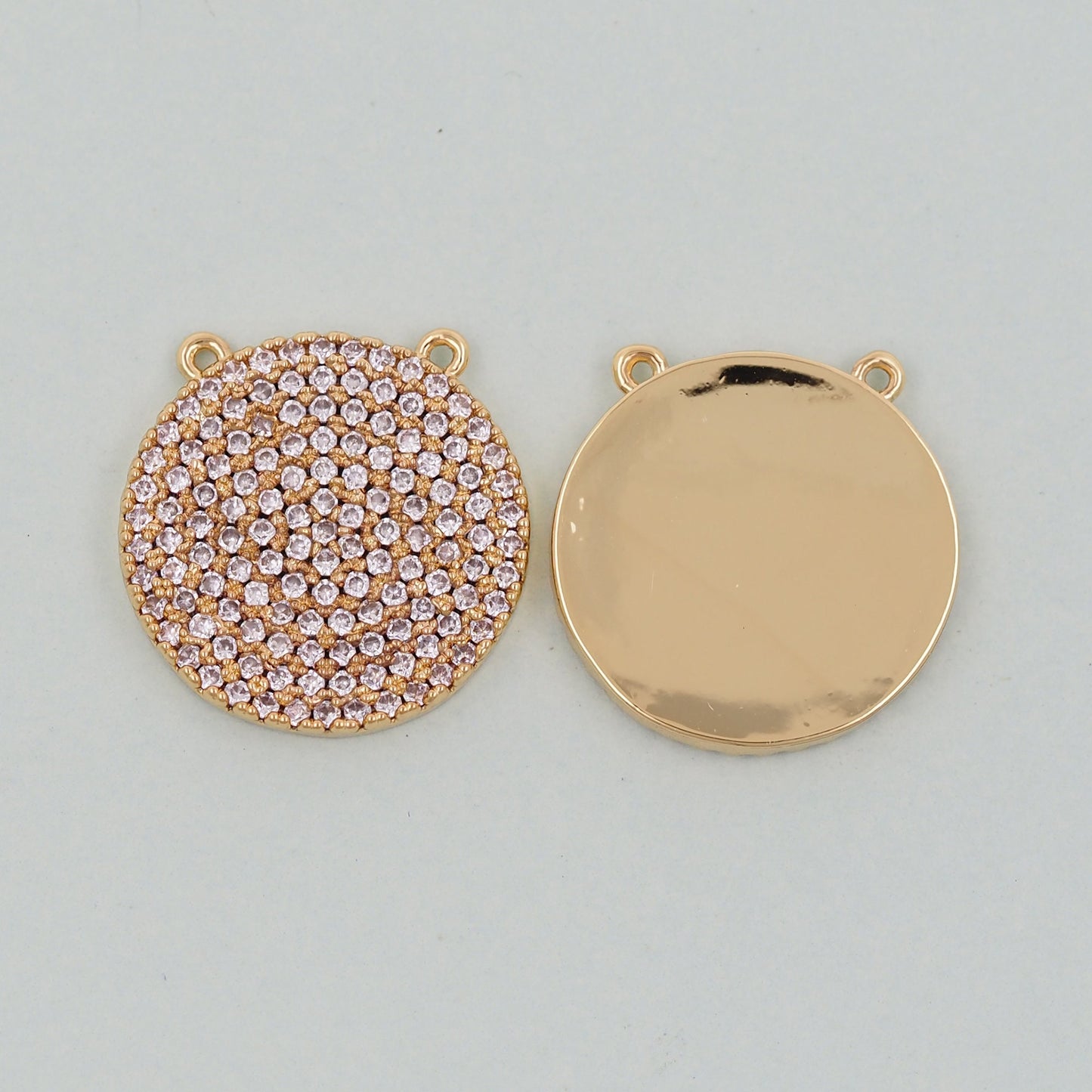 18K Gold Filled Round Pendant,CZ Micro Pave Round Charm Bracelet Necklace for DIY Jewelry Making Supply